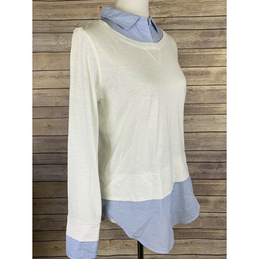 Tommy Hilfiger Womens Small Layered Top Collared Blue White Long Sleeve Blouse - Picture 7 of 9